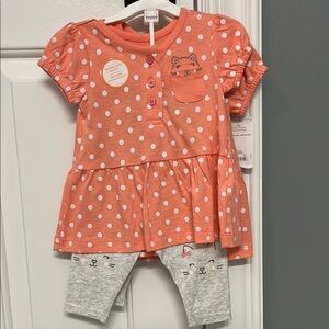 Carters Polka Dot Cat top with Matching Leggings, 6 Months